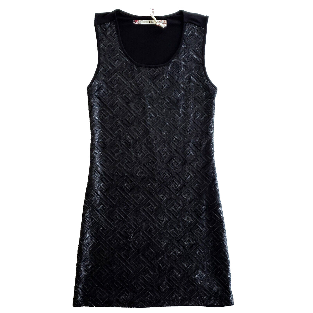 Black Cocktail Dress Size S Dark Sequin Mini Goth Witchy Punk Grunge Party NEW